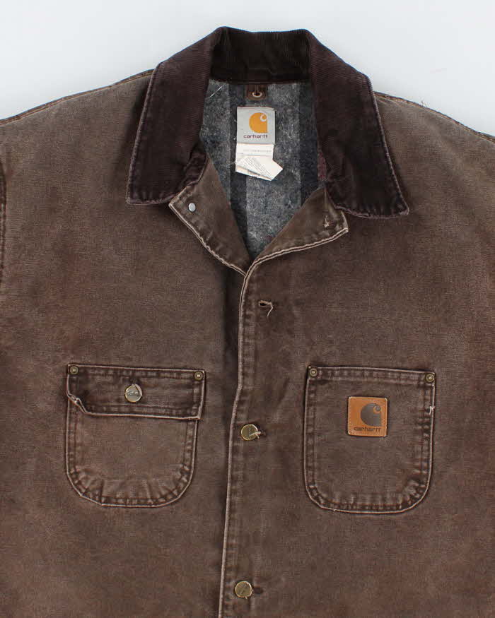 Vintage Men's Brown Carhartt Fleece Lined Utility Jacket - XL