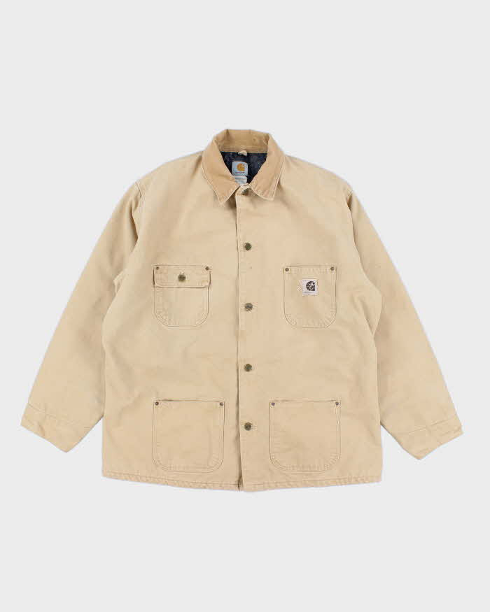 Vintage Mens Cream Carhartt Fleece Lined Utility Jacket - XXL