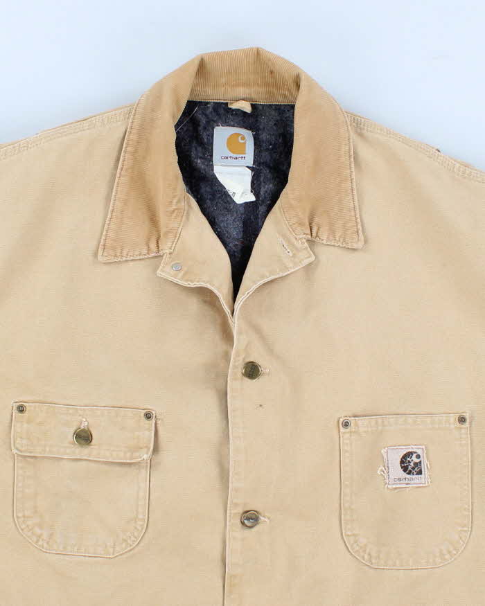 Vintage Mens Cream Carhartt Fleece Lined Utility Jacket - XXL