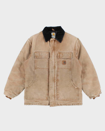 Vintage Mens Cream Carhartt Fleece Lined Zip Detroit Jacket - M