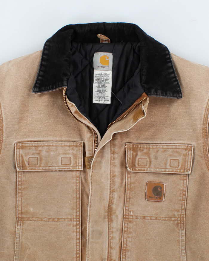 Vintage Mens Cream Carhartt Fleece Lined Zip Detroit Jacket - M