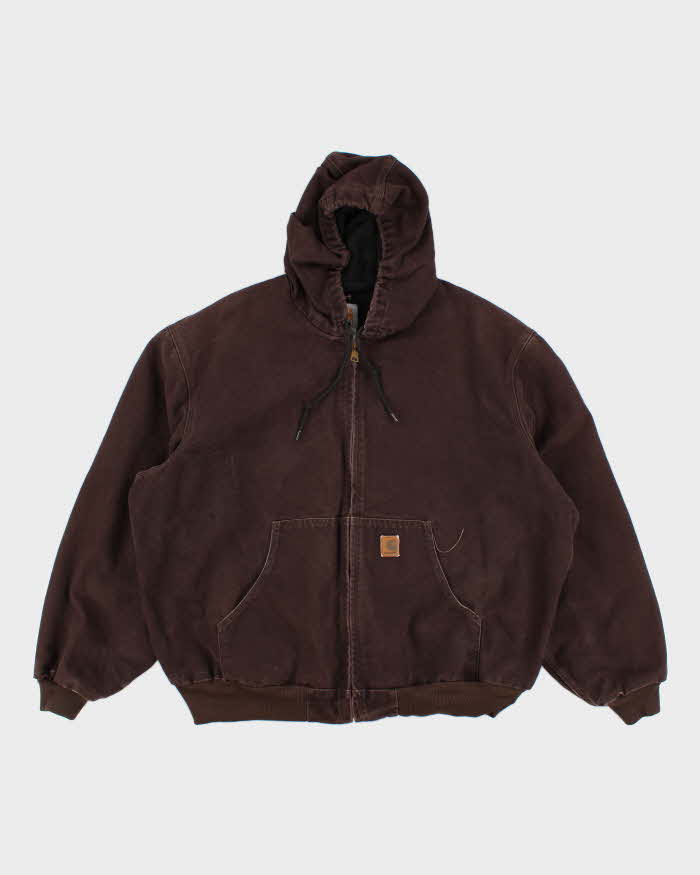 Mens Brown Carhartt Zip Up Hooded Work Jacket - XXL