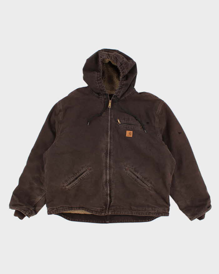 Vintage Men's Brown Carhartt Fleece Lined Hooded Jacket - XXL