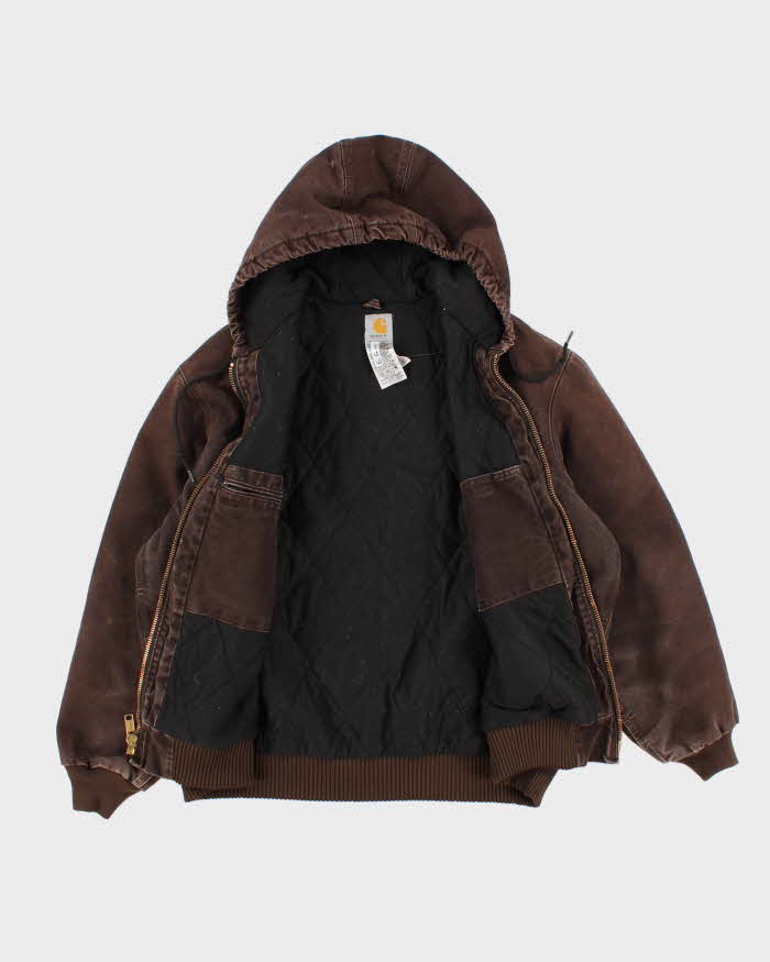 Vintage Men's Brown Carhartt Fleece Lined Hooded Jacket - XL