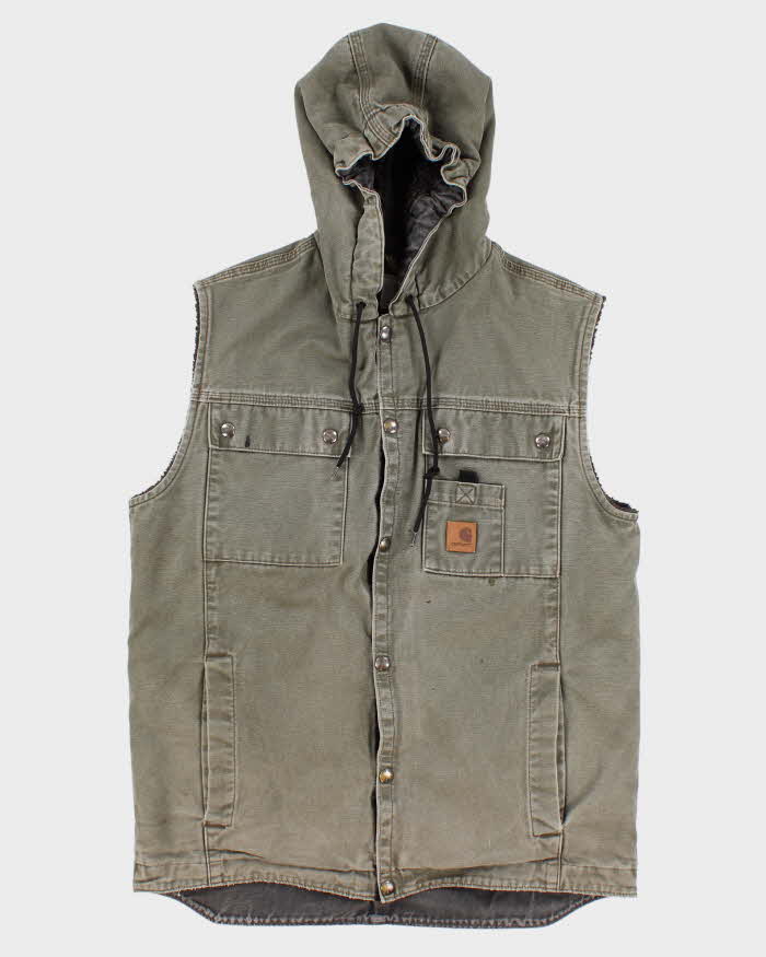 Vintage Men's Sage Green Carhartt Hooded Vest - M