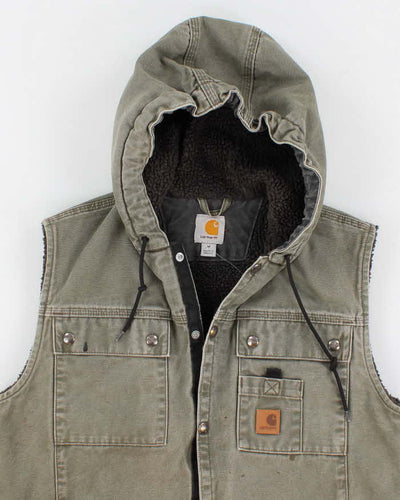 Vintage Men's Sage Green Carhartt Hooded Vest - M