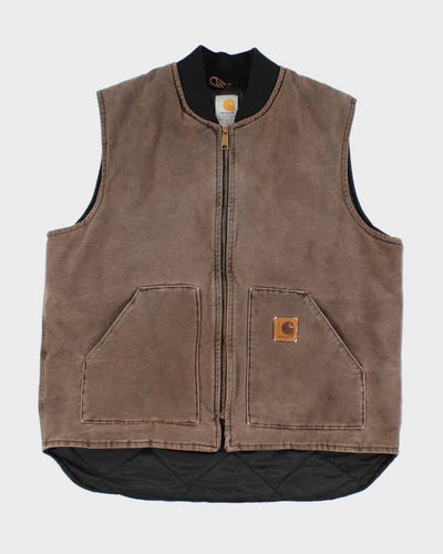 Vintage Men's Brown Carhartt Padded Zip Up Vest - XL