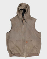 Vintage Men's Cream Carhartt Padded Zip-Up Hooded  Vest - XXL