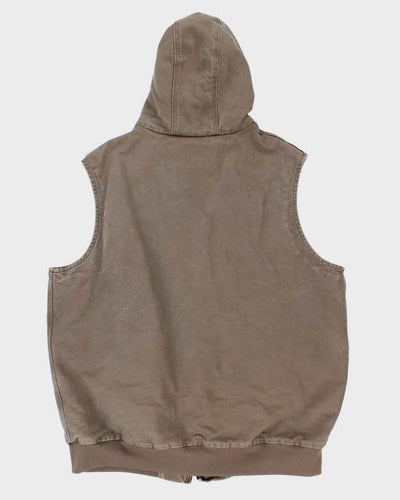 Vintage Men's Cream Carhartt Padded Zip-Up Hooded  Vest - XXL