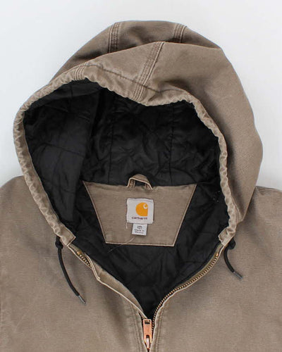 Vintage Men's Cream Carhartt Padded Zip-Up Hooded  Vest - XXL