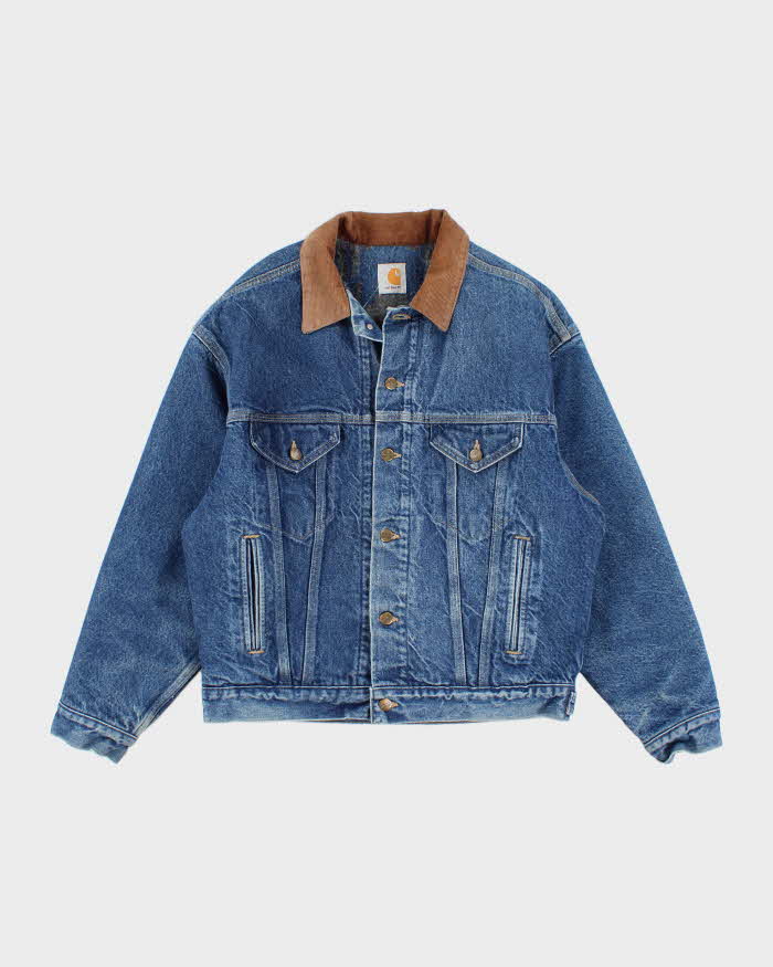 Carhartt Fleece Lined Cord Collared Denim Jacket - L