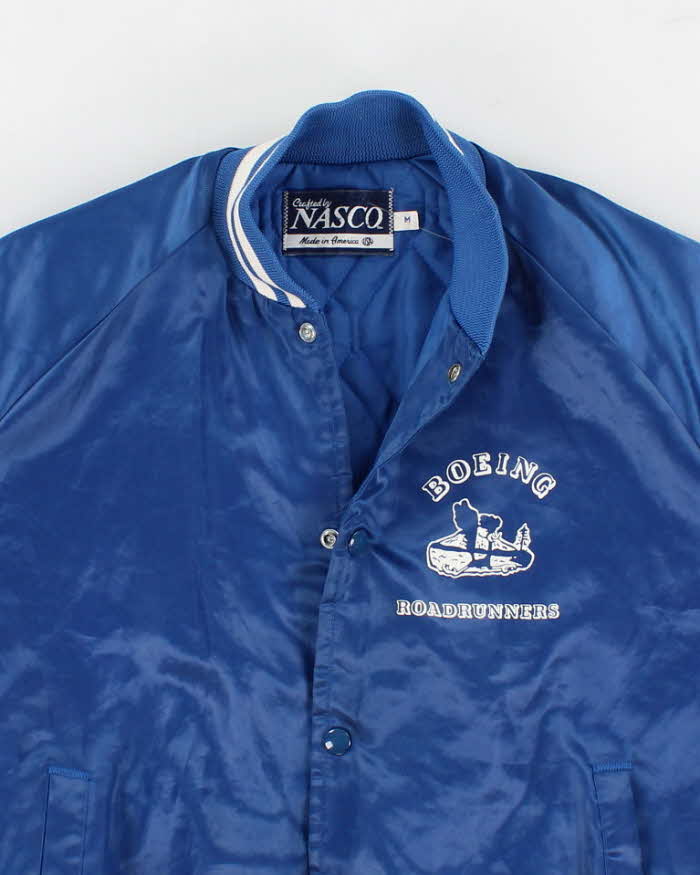 Vintage 80s Nasco Blue Sateen Bomber Jacket - M