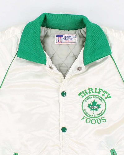 90s Vintage Mens Green Thrifty Food Varsity Jacket - M