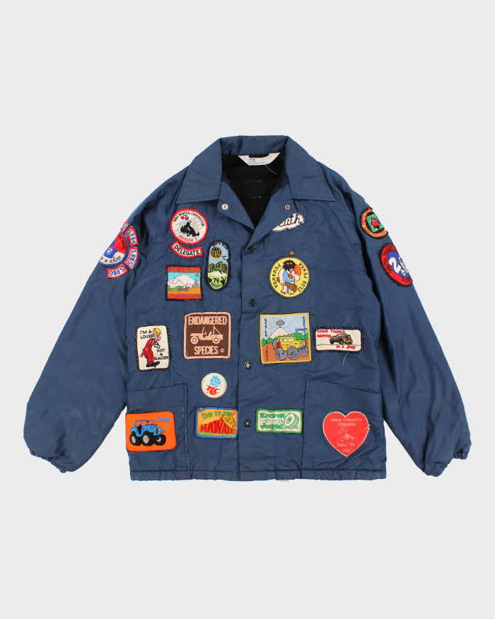 80s Vintage Men's Blue Windjammer Patch Jacket - M