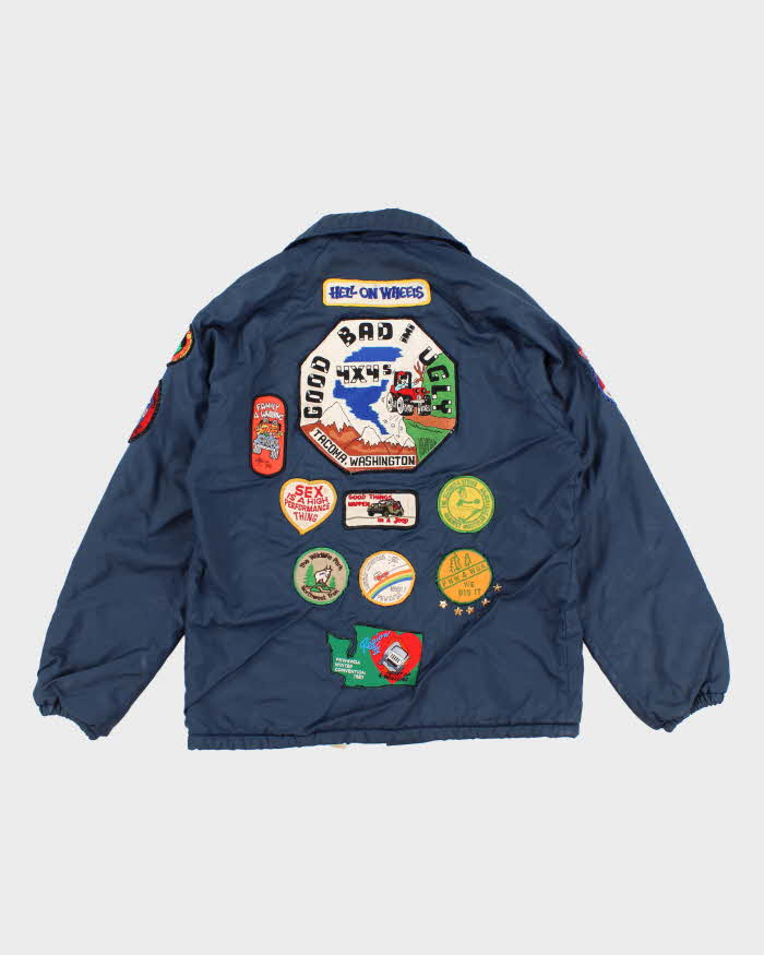 80s Vintage Men's Blue Windjammer Patch Jacket - M