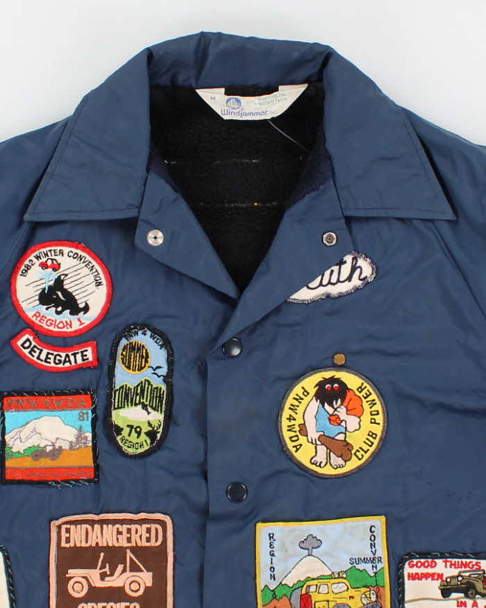 80s Vintage Men's Blue Windjammer Patch Jacket - M