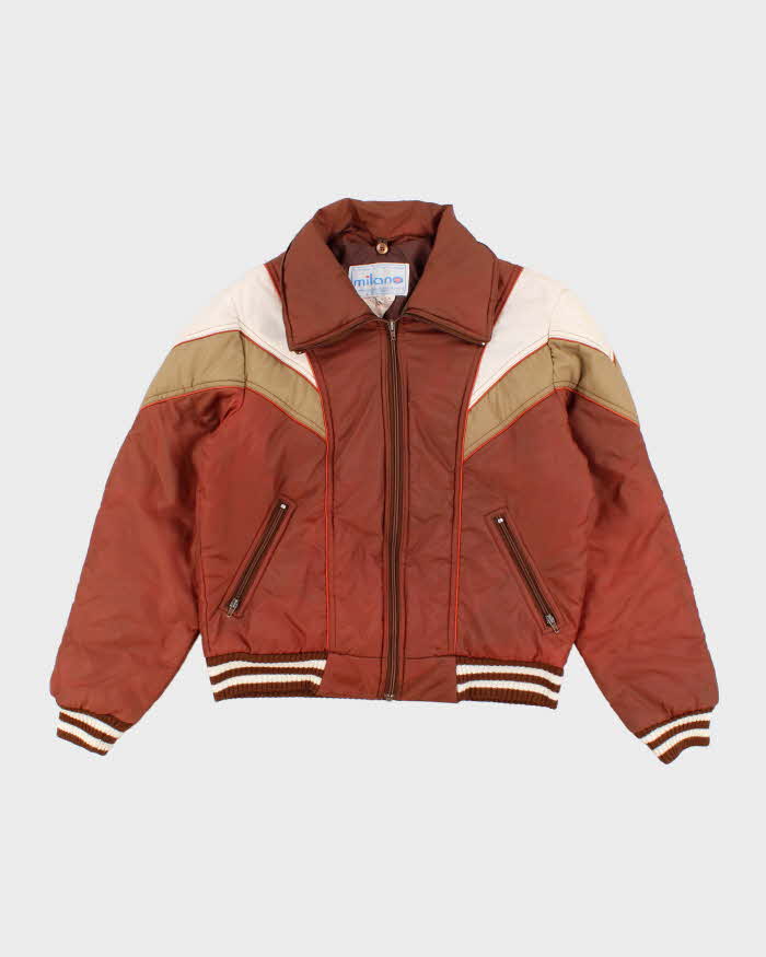 80s Vintage Men's Brown Padded Ski Jacket - M