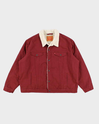 Mens Burgundy Levi's Fleece Linned Trucker Jacket - XXL