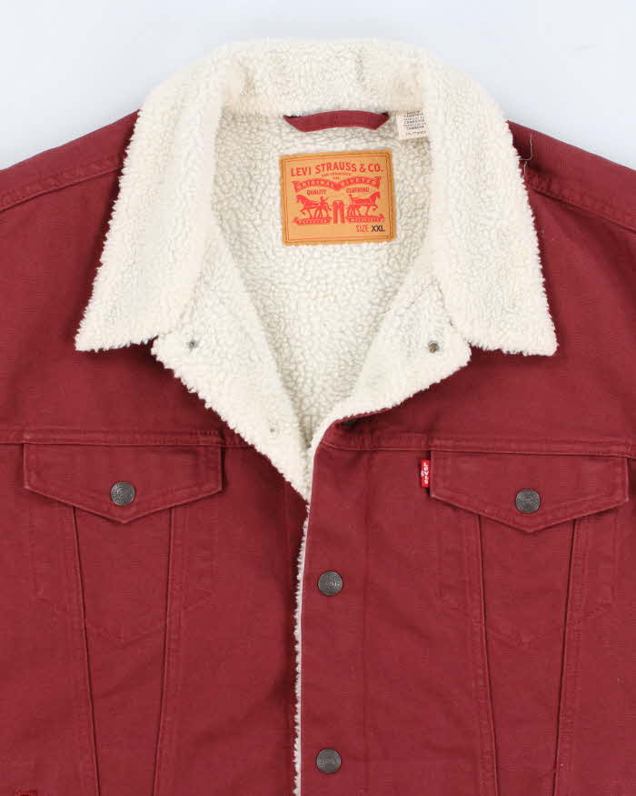 Mens Burgundy Levi's Fleece Linned Trucker Jacket - XXL