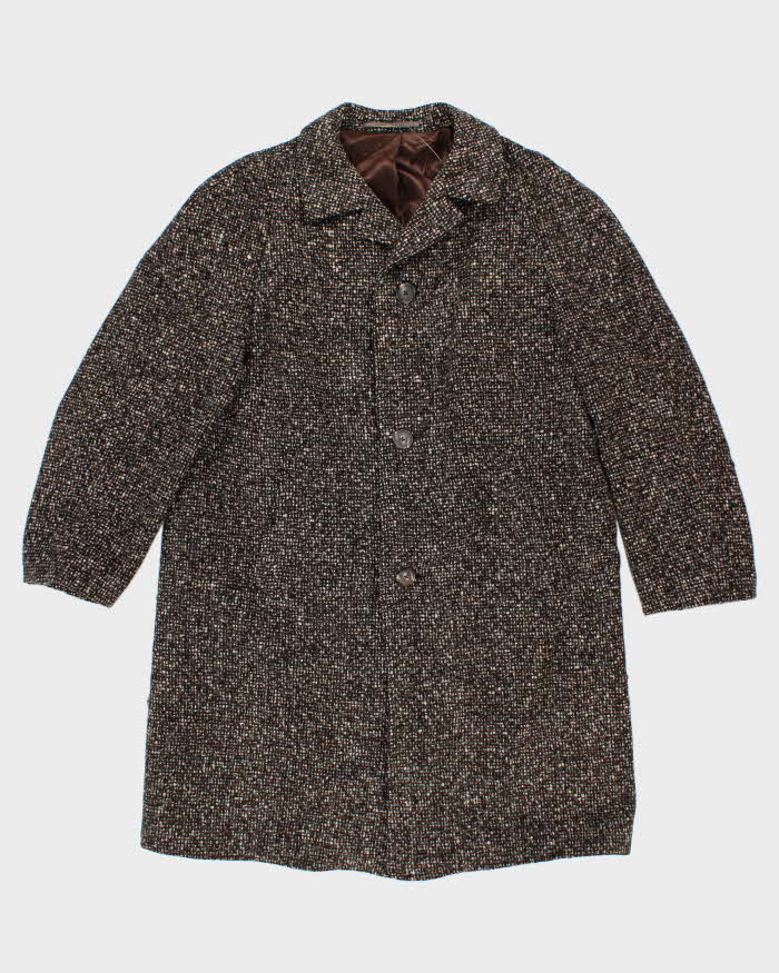 Mens Brown and Cream Confetti Knit Wool Coat - M