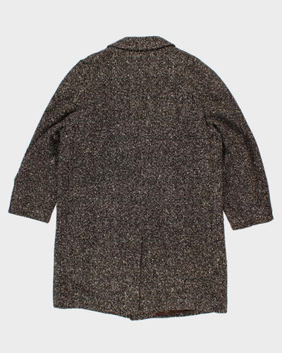 Mens Brown and Cream Confetti Knit Wool Coat - M