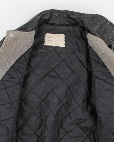 Mens Vintage 1970s Black Leather Stampeders Varsity Jacket- S