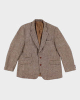 80s Vintage Mens Brown Herringbone Harris Tweed Blazer - XL