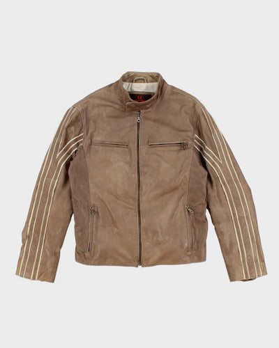 90s Vintage Mens Brown Danier Stripped Leather Jacket - M