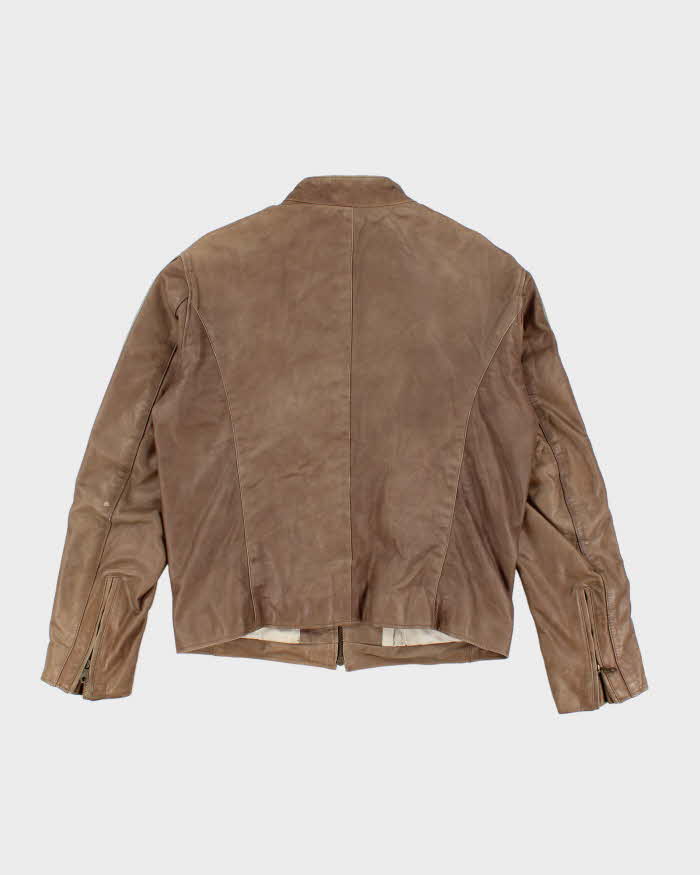 90s Vintage Mens Brown Danier Stripped Leather Jacket - M
