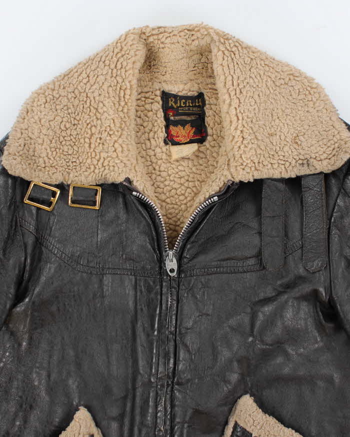 60s Vintage Men's Black shearling Lined Leather Jacket - M