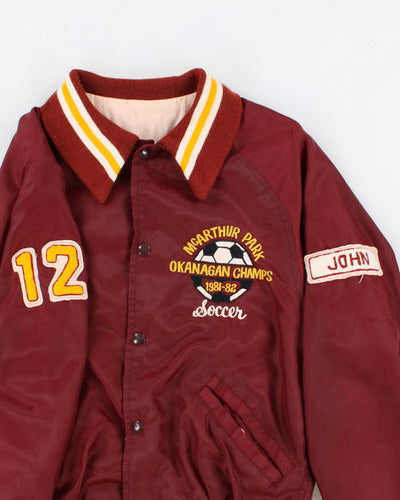 80s Vintage Men's Burgundy Varsity Jacket - M
