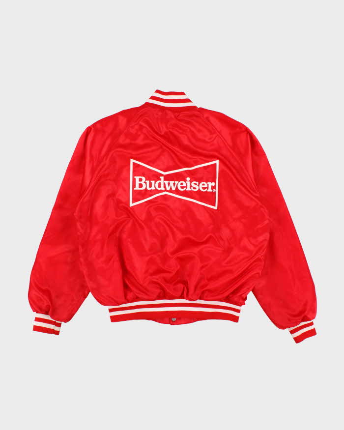 80s Vintage Men's Red Budweiser Satin Bomber Jacket - M