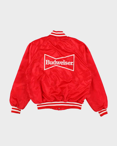 80s Vintage Men's Red Budweiser Satin Bomber Jacket - M
