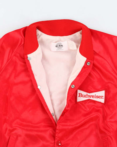 80s Vintage Men's Red Budweiser Satin Bomber Jacket - M