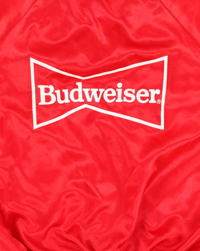 80s Vintage Men's Red Budweiser Satin Bomber Jacket - M