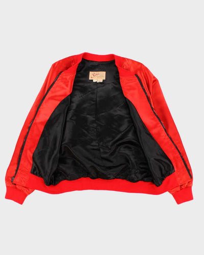 60s Vintage Men's Red Satin Finish Varsity Jacket - L