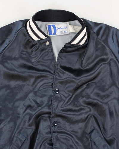 60s Vintage Mens Satin Finish Navy Varsity Jacket - M