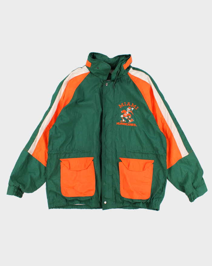 Mens 1990s Miami Hurricanes Green and Orange Windbreaker Jacket - L