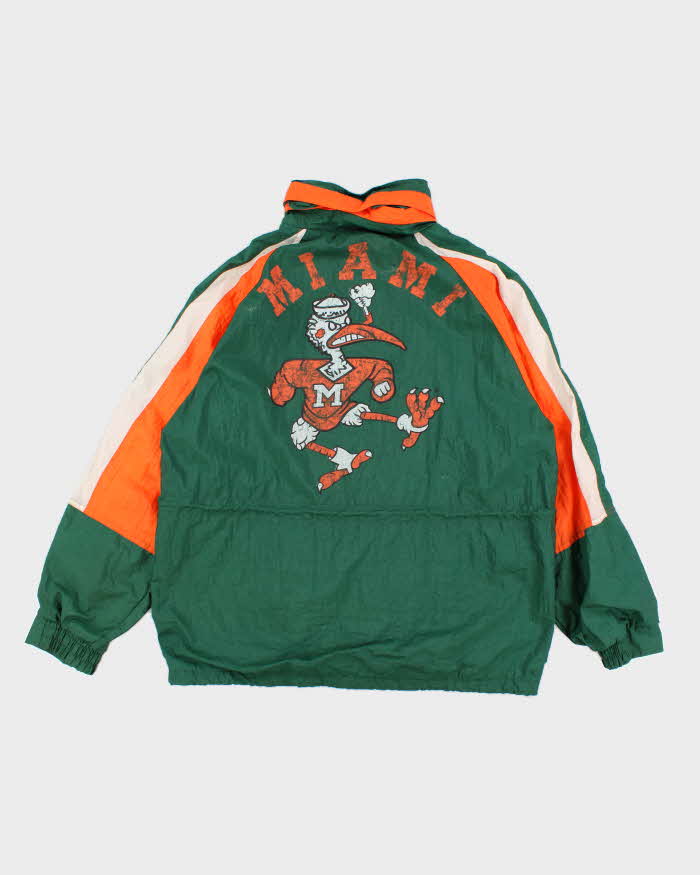 Mens 1990s Miami Hurricanes Green and Orange Windbreaker Jacket - L