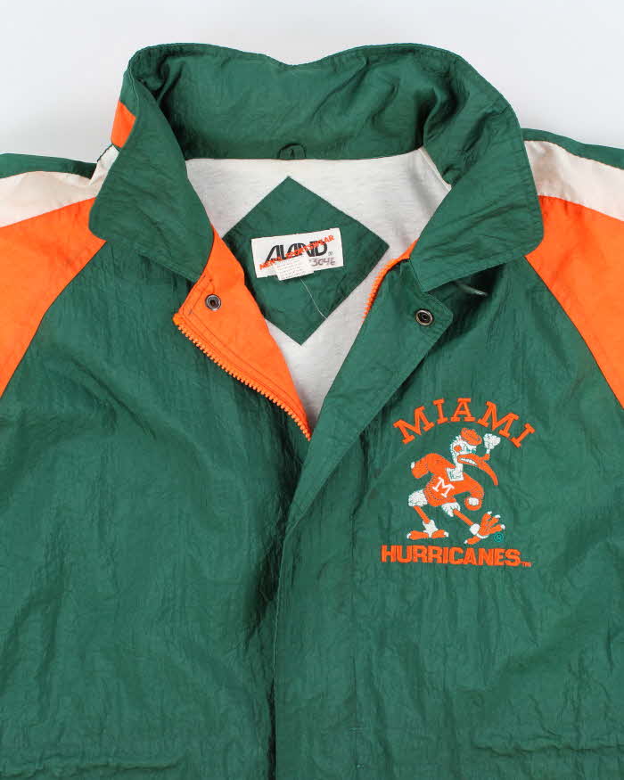 Mens 1990s Miami Hurricanes Green and Orange Windbreaker Jacket - L
