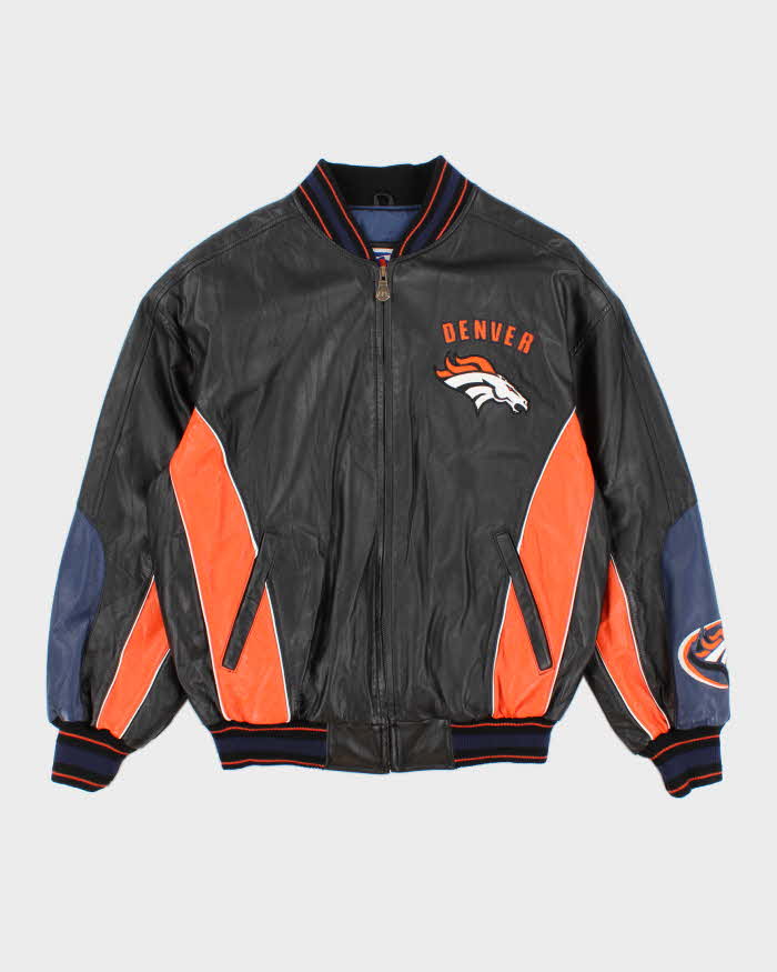 Mens Black and Orange Leather Denver Broncos Jacket - M