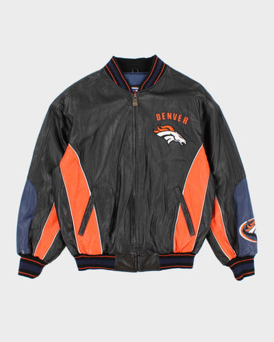 Mens Black and Orange Leather Denver Broncos Jacket - M