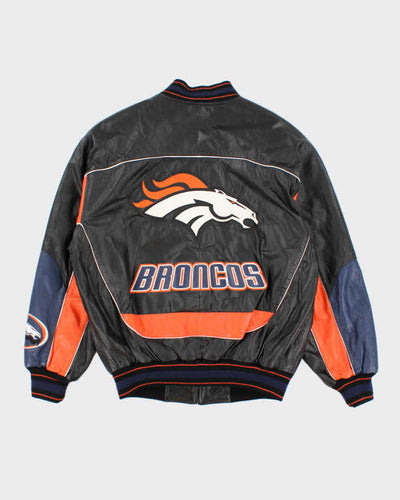 Mens Black and Orange Leather Denver Broncos Jacket - M