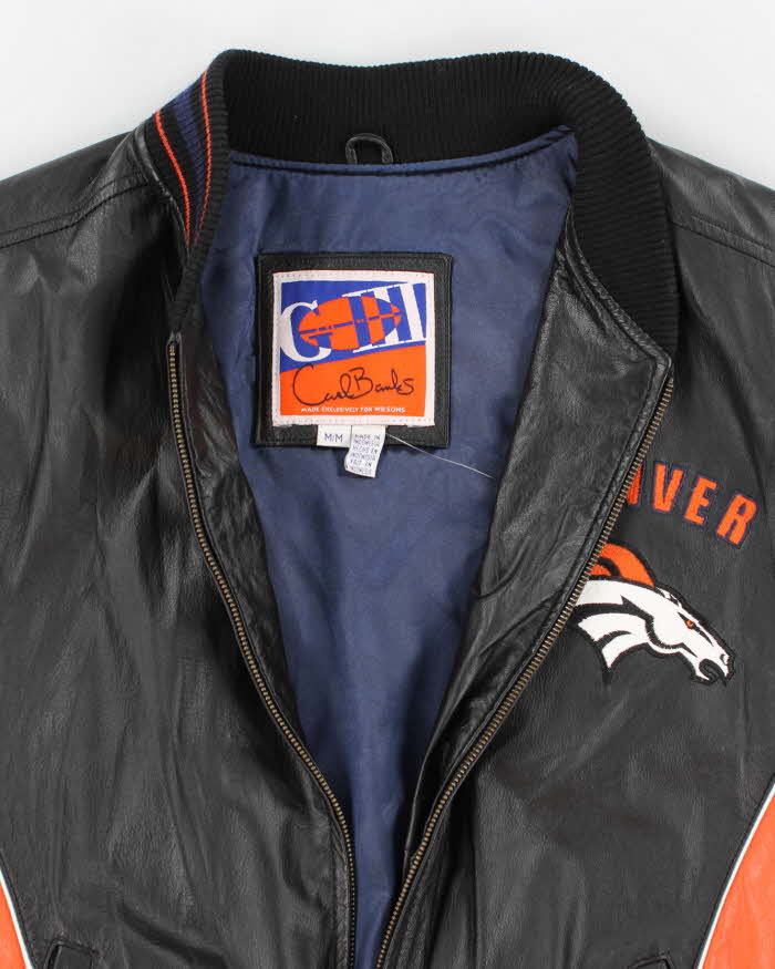Mens Black and Orange Leather Denver Broncos Jacket - M
