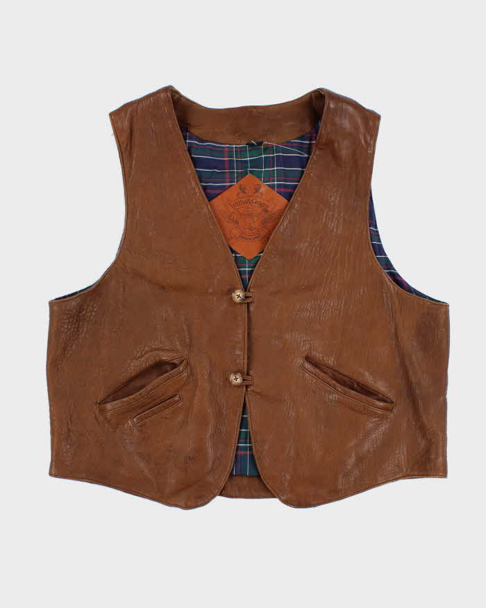 Vintage Willis &amp; Geiger Brown Leather Hunting Vest - L
