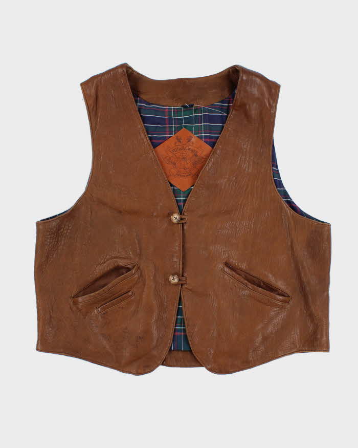 Vintage Willis & Geiger Brown Leather Hunting Vest - L