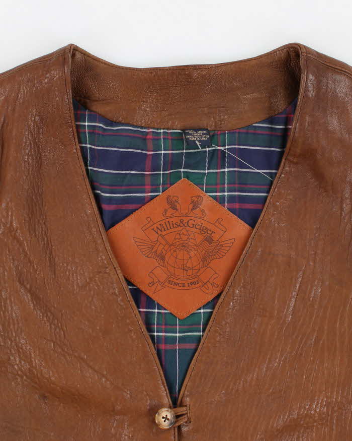 Vintage Willis &amp; Geiger Brown Leather Hunting Vest - L
