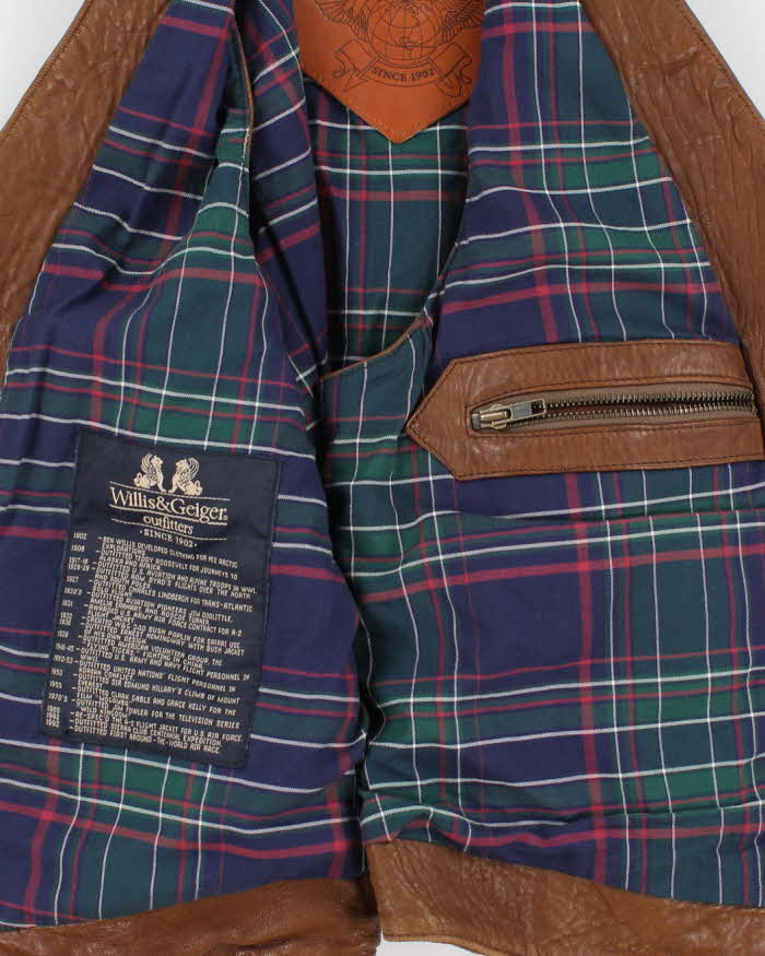 Vintage Willis &amp; Geiger Brown Leather Hunting Vest - L