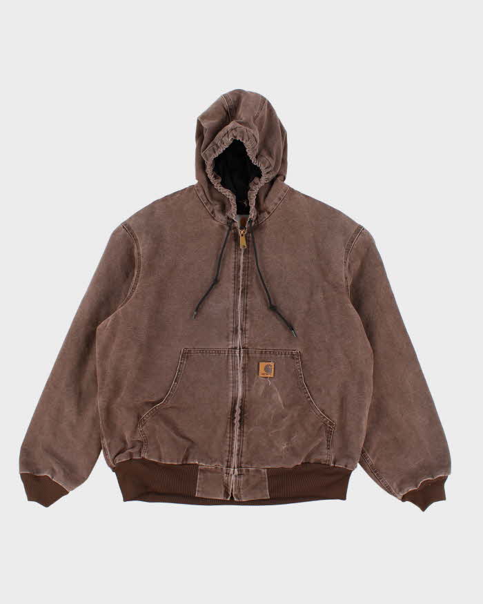 Vintage 00s Carhartt Brown Hooded Workwear Jacket - L