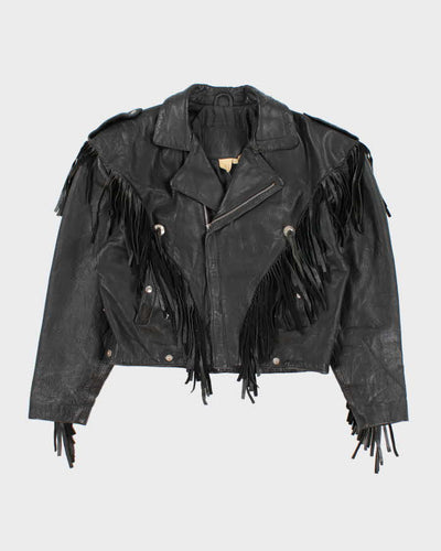 Vintage 80s Fringe Thick Leather Jacket - M